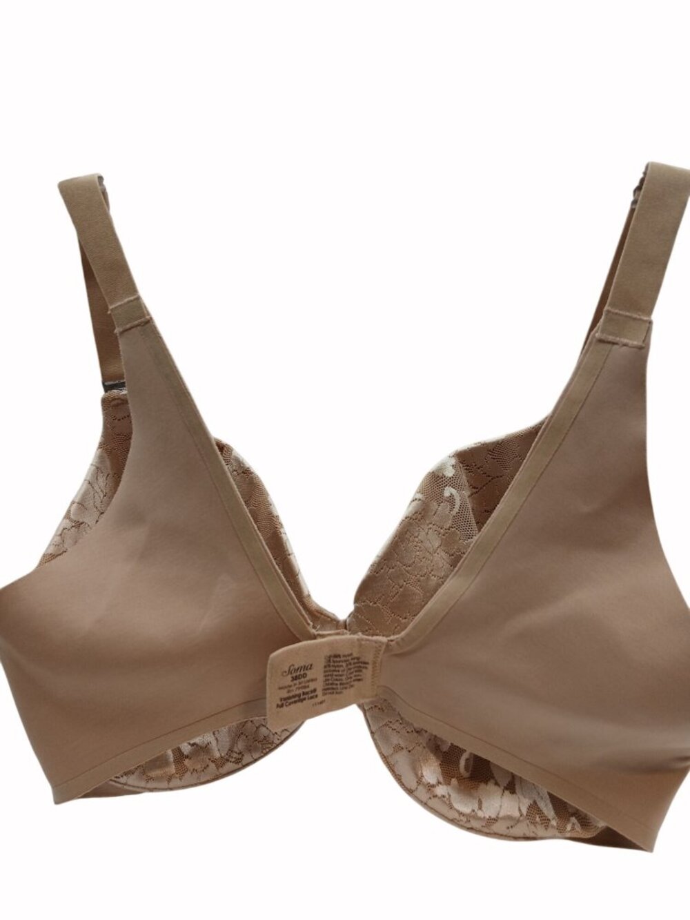 Soma Full Back Coverage Lace Padded Underwire Bra Beige Size 38DD Vanishing - Picture 12 of 13